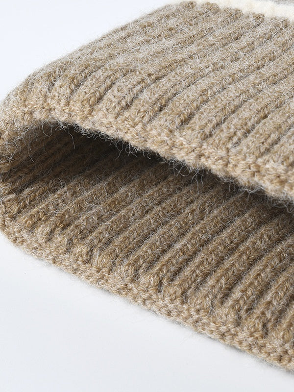 Color-Block Cuffed Beanie, Thick Knit Winter Hat, Warm Fleece-Lined, One Size