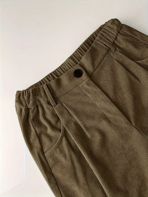 Retro-style Corduroy High-waisted Pocket Casual Trousers