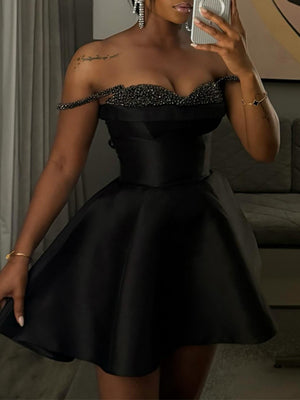 Sequins Splicing Off Shoulder A Pendulum Tutu Mini&Short Dresses