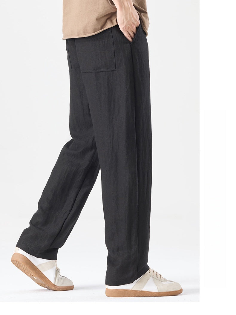Linen Blend Cooling Sensation Breathable Anti-wrinkle Straight-fit Pants
