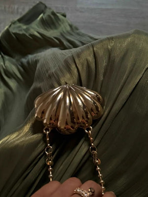 Olive Green Pleated Ribbon Sparkling Maxi Dresses