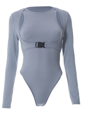 Body Spice Girl à manches longues et faux deux-pièces avec boutons