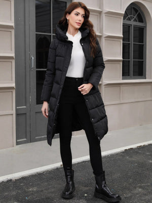 Black Hooded Thickening Slim-fit Long Down Jacket