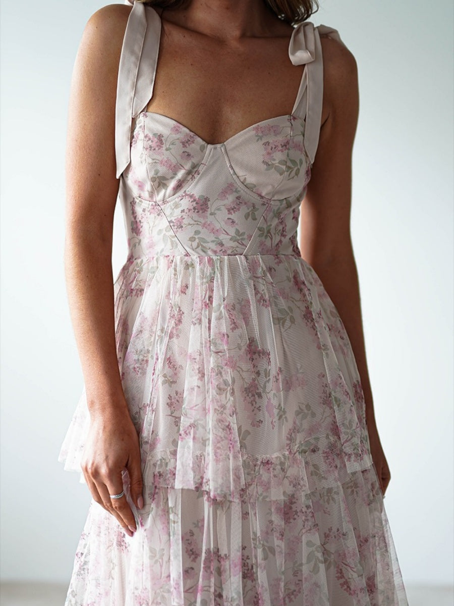 Liber Summer Women's Bandage Floral Maxi Dresses