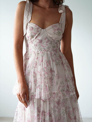 Liber Summer Women's Bandage Floral Maxi Dresses