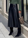 【SHIP AS USUAL】A Gathering PU Leather Big Swing Waist Skirts