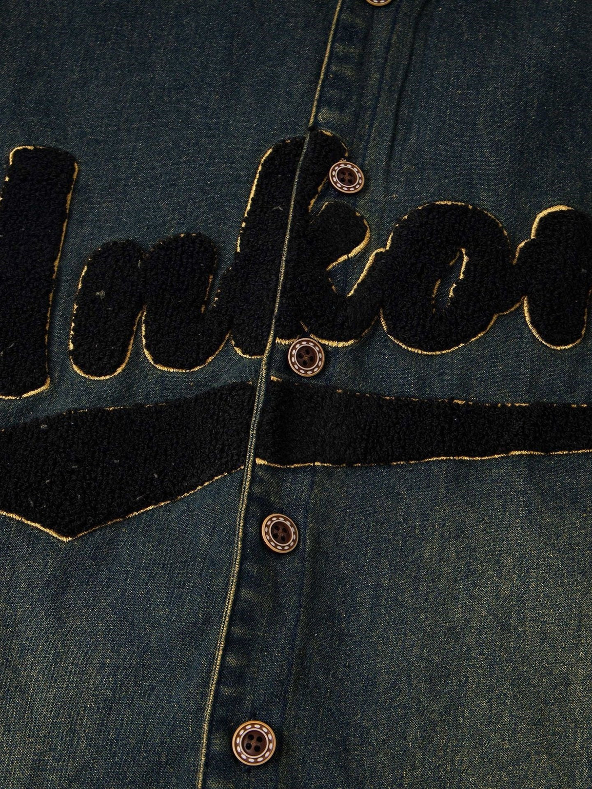 Hip Hop Washing Old Letter Embroidery Stand Collar Long-sleeved Shirt