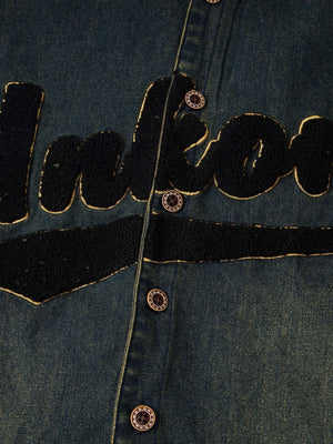Hip Hop Washing Old Letter Embroidery Stand Collar Long-sleeved Shirt
