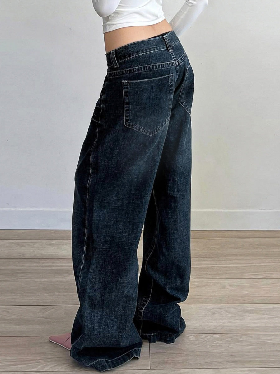 Zipper Wide Leg Mopping Jeans