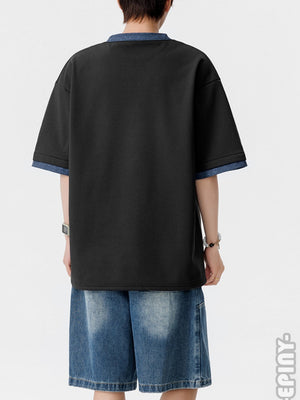 Layered-look Color-blocked Loose-fit T-shirts