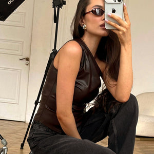 New Solid Color Slim Fit Asymmetrical Neck Zipper Top
