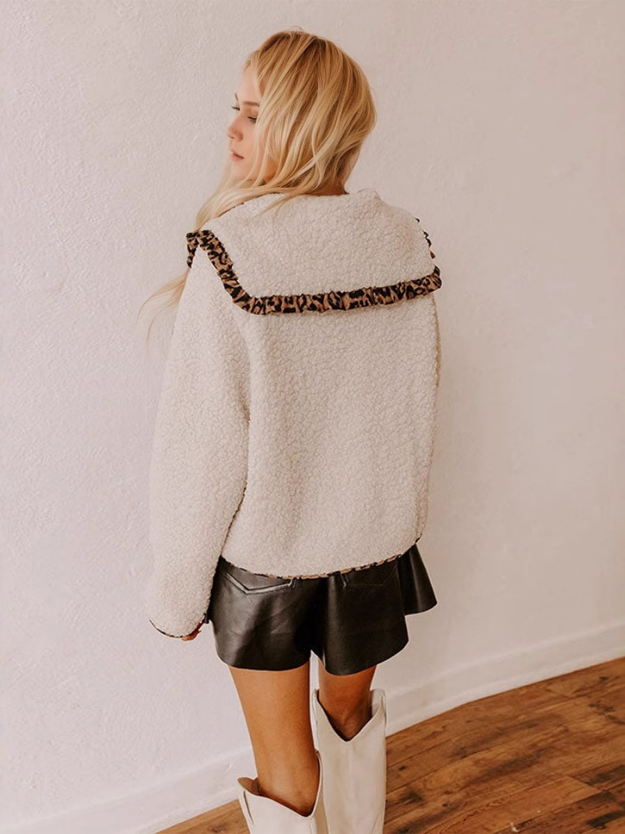 Liber Autumn women's leopard print lace-up doll collar lamb wool patchwork cotton coat