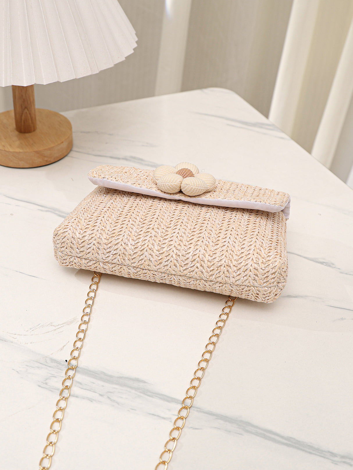 Solid Color Vacation Floral Straw Crossbody Bag