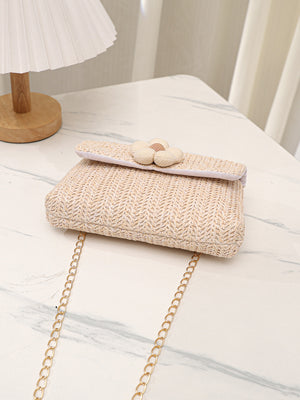 Solid Color Vacation Floral Straw Crossbody Bag