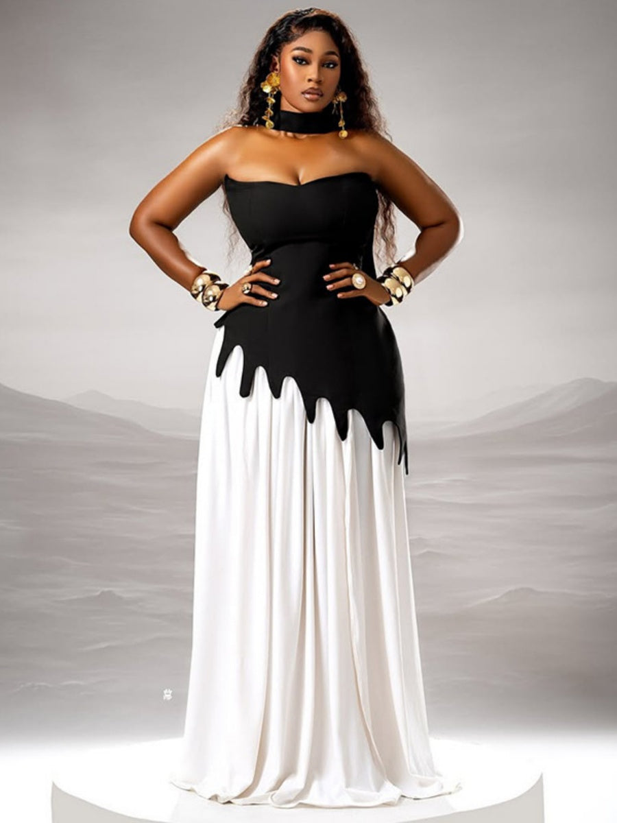 Liber Summer Women's Zipper Color matching Maxi Dresses