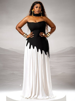 Liber Summer Women's Zipper Color matching Maxi Dresses