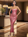 Strapless Rhinestone Hip-hugging Mesh Sequins Dinner Cocktail Maxi Dress
