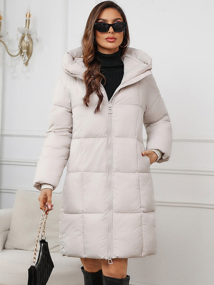 Hooded Zipper Mid-length Thick Down Jacket