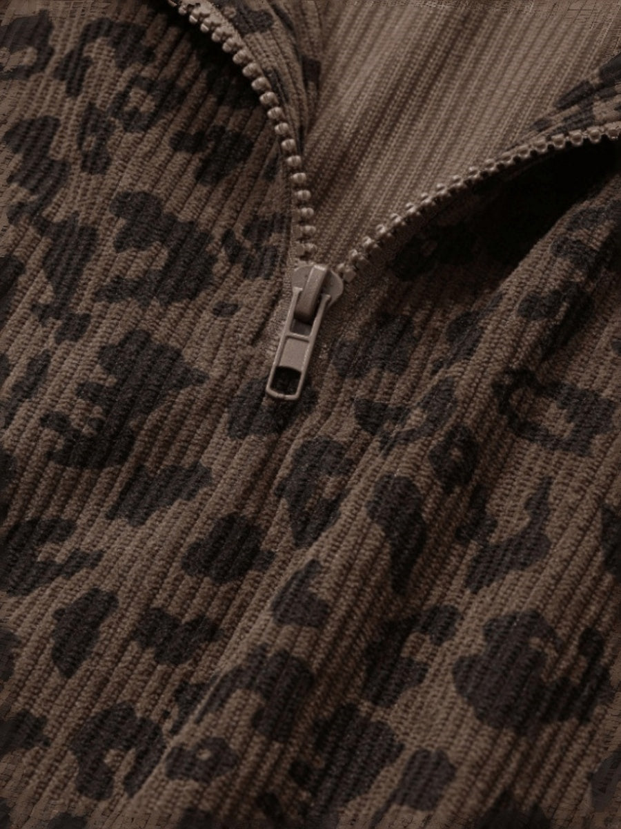 Half-zip Pullover Leopard Sweatshirt