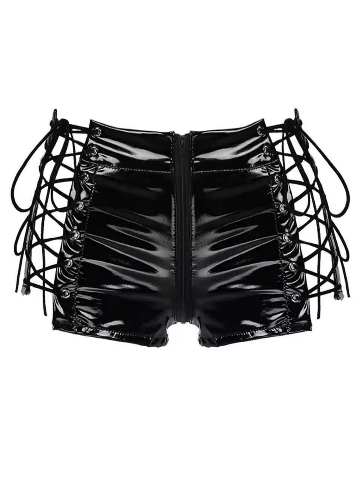 PVC Paint Zipper Opening Sexy Side Straps Shorts