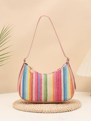 Colorful Straw Shoulder Bag For Vacation
