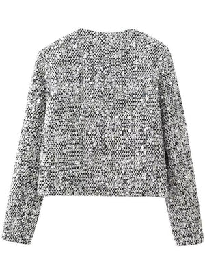 Tweed sequins Buttons Crew Neck Silver jacket