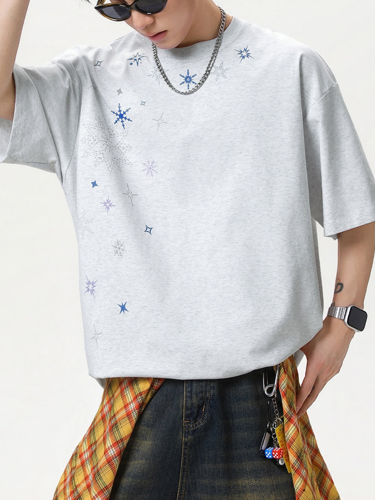 Snowflake Printed Breathable Loose-fit T-shirts