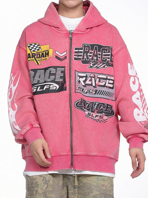 Street-Style Letter Print Hoodie Jacket