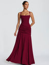 Pleated Waist-cinching And Backless Fish Tail Low-cut Halter Top Maxi Dresses