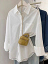 Asian Korean Style New Loose-fitting Summer Long-sleeved Pocket Shirt