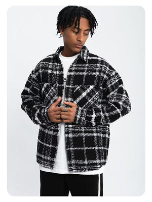 Black And White Checkered Ins Woolen Cloth Shirts