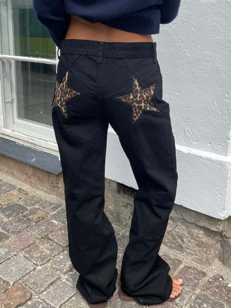 Y3K Color Blocking Five-pointed Star Low-waisted Wide-leg Pants Jeans