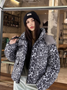 Detachable Pocket Leopard Bread Loose Short Hooded Zippered Cotton Jacket