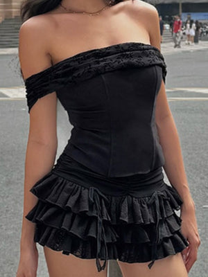 Ruffle Off-shoulder Strapless Top Skirts 2-piece Sets