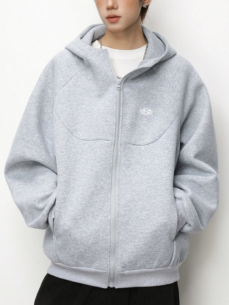 Boxy Color-blocked Embroidery Hoodies Cardigan