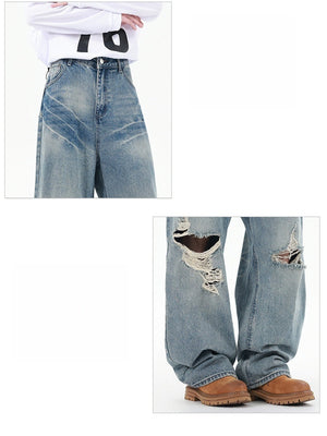 Loose Hole Wear-resistant Washing Old Jeans