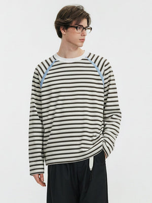 Contrasting Colors Stripes Splicing Long Sleeve Crew Neck T-shirt