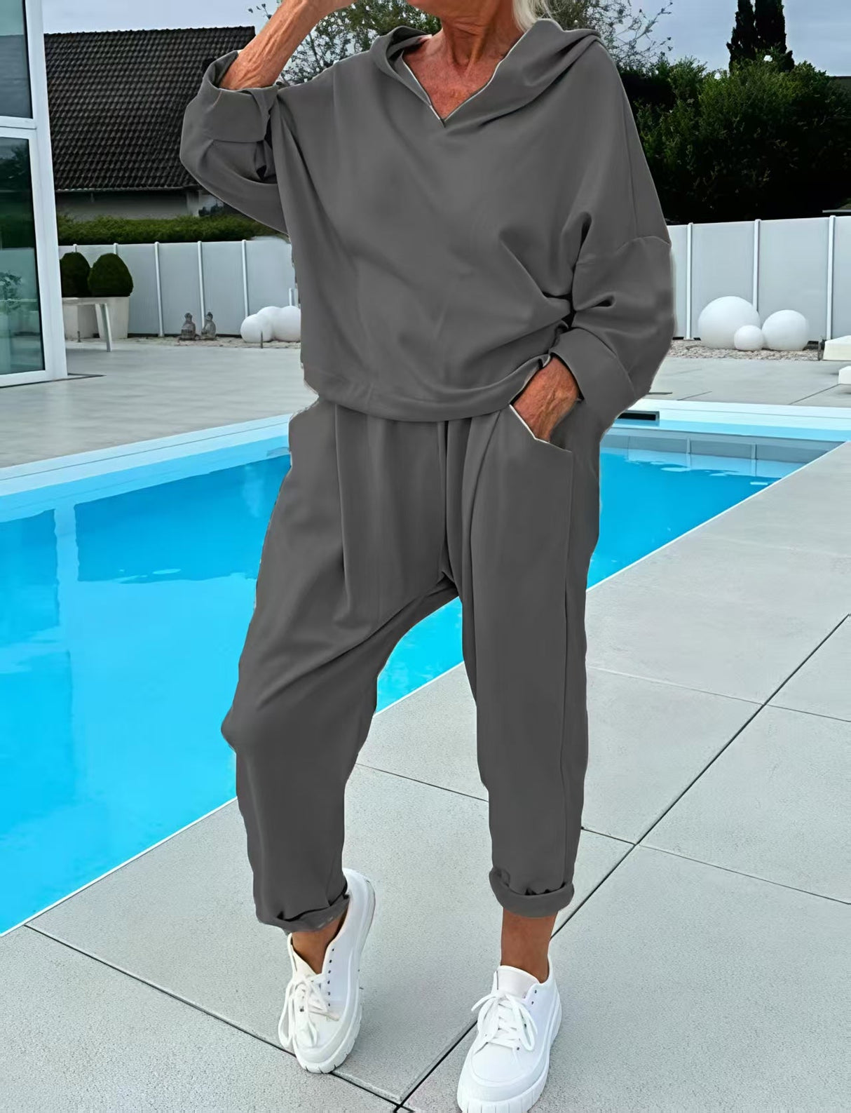 Ensembles 2 pièces comprenant un sweat à capuche et un pantalon de couleur unie