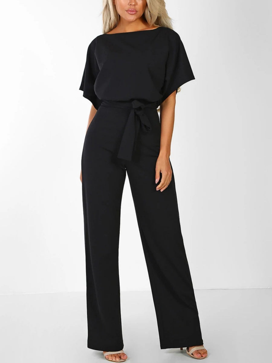 Summer Button-up Tie-front Short-sleeved Jumpsuit