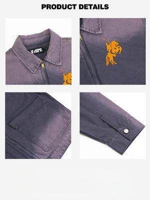 Washing Gradient Large Pockets Loose Vintage Work Jacket