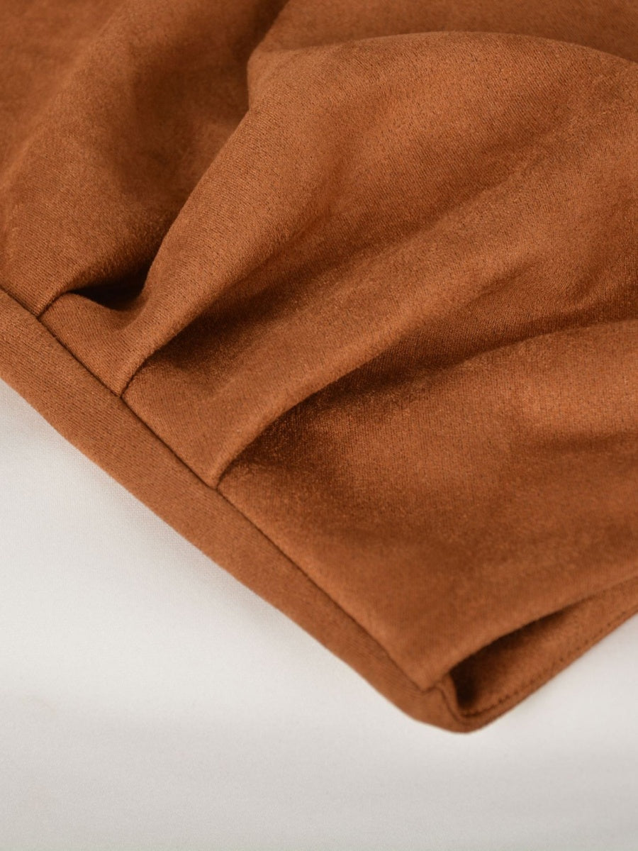 Suede Solid Color Hip Irregular Pleats Zipper Short Skirts