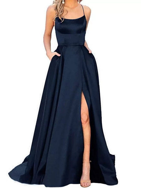 Seiden-Maxikleider mit hohem Ausschnitt, einfarbig, Camisoles und Maxikleider