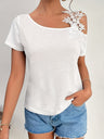 Applique Short Sleeve Splicing Chiffon Blouse