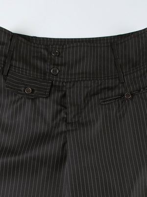 Stripes Contrasting Colors Buttons Straight-leg Pants Pants