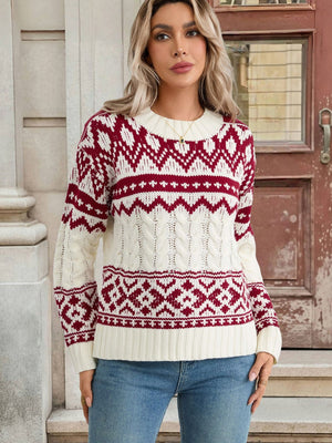 Ethnic Style Pullover Knitwear Keep Warm Crew Neck Christmas Sweater