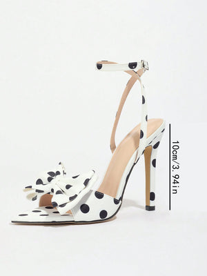 Sweet Color-blocked Polka Dot Bow High-heeled Sandals