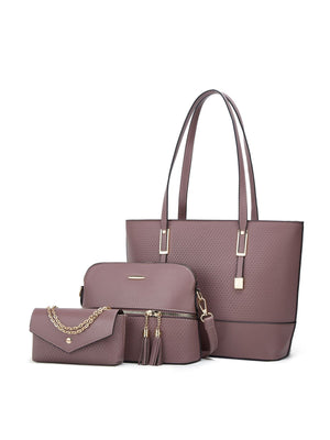 3-piece Plaid Embossed Tote Bag Set