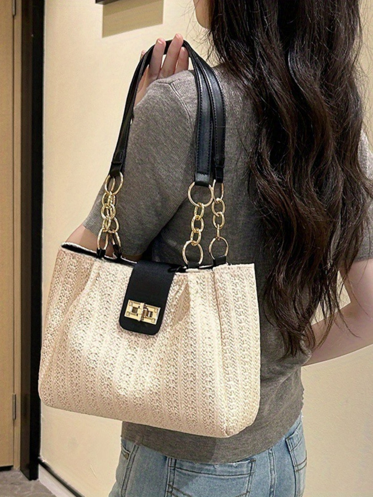 Holiday Straw Tote Bag