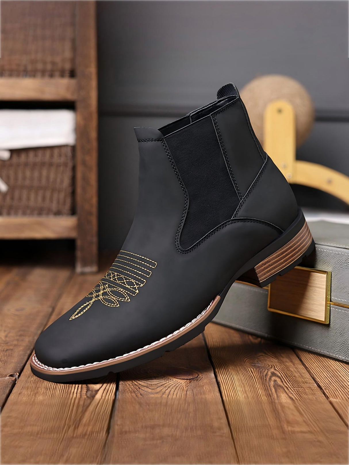 Western Embroidered Chelsea Boots