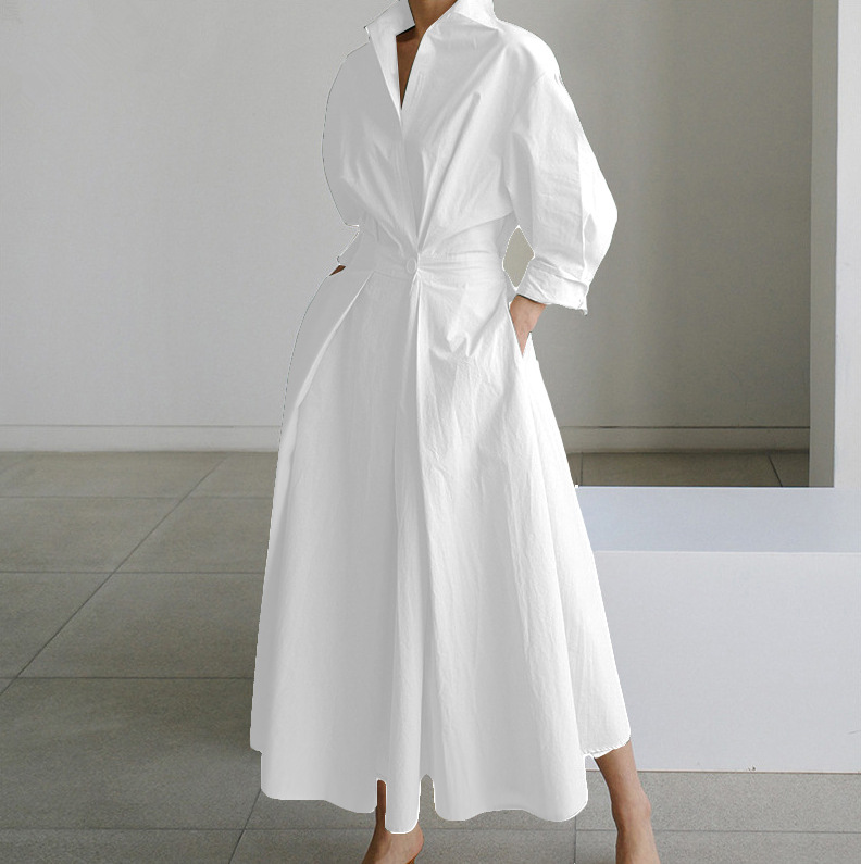 Long-sleeved V-neck Printed Maxi Dresses